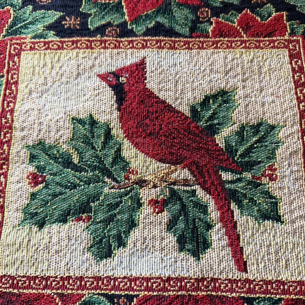 Vintage Christmas Tapestry Placemats Set Of 2 Holiday Cardinal Poinsettia Holly
